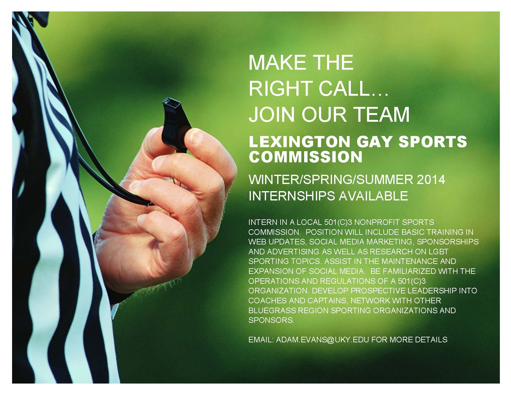 Lexington Gay Sports Commission Intern flyer